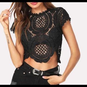 New Black Lace Crop Top